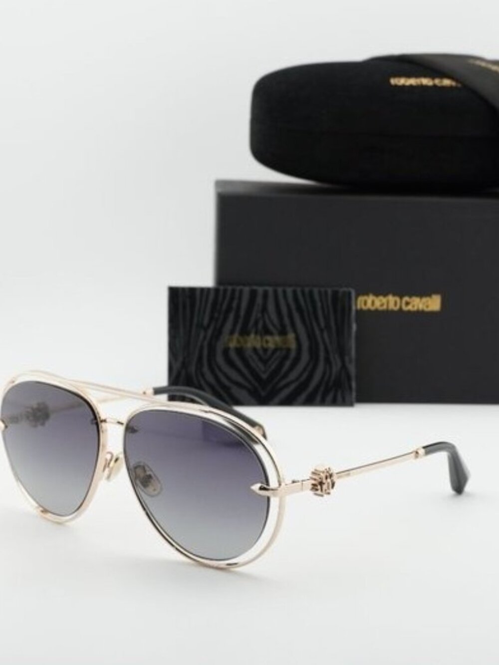 Roberto Cavalli SRC032M 0300 Aviator Sunglasses - Gold/Grey